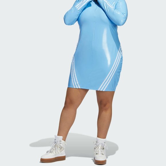 Adidas Originals Women's Light Blue White Ivy Park 1/2 Zip Latex Dress H18994 - Picture 1 of 6
